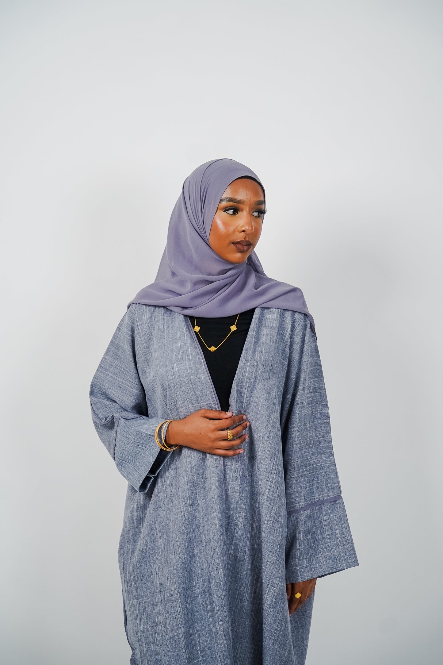 Heather Grey- Blue Open Linen Abaya