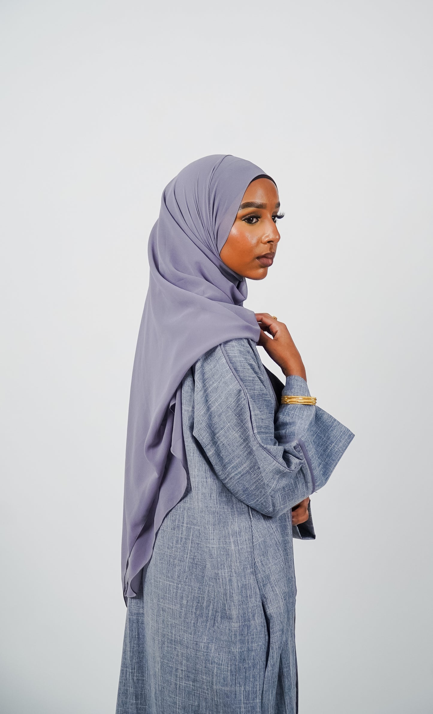 Heather Grey- Blue Open Linen Abaya