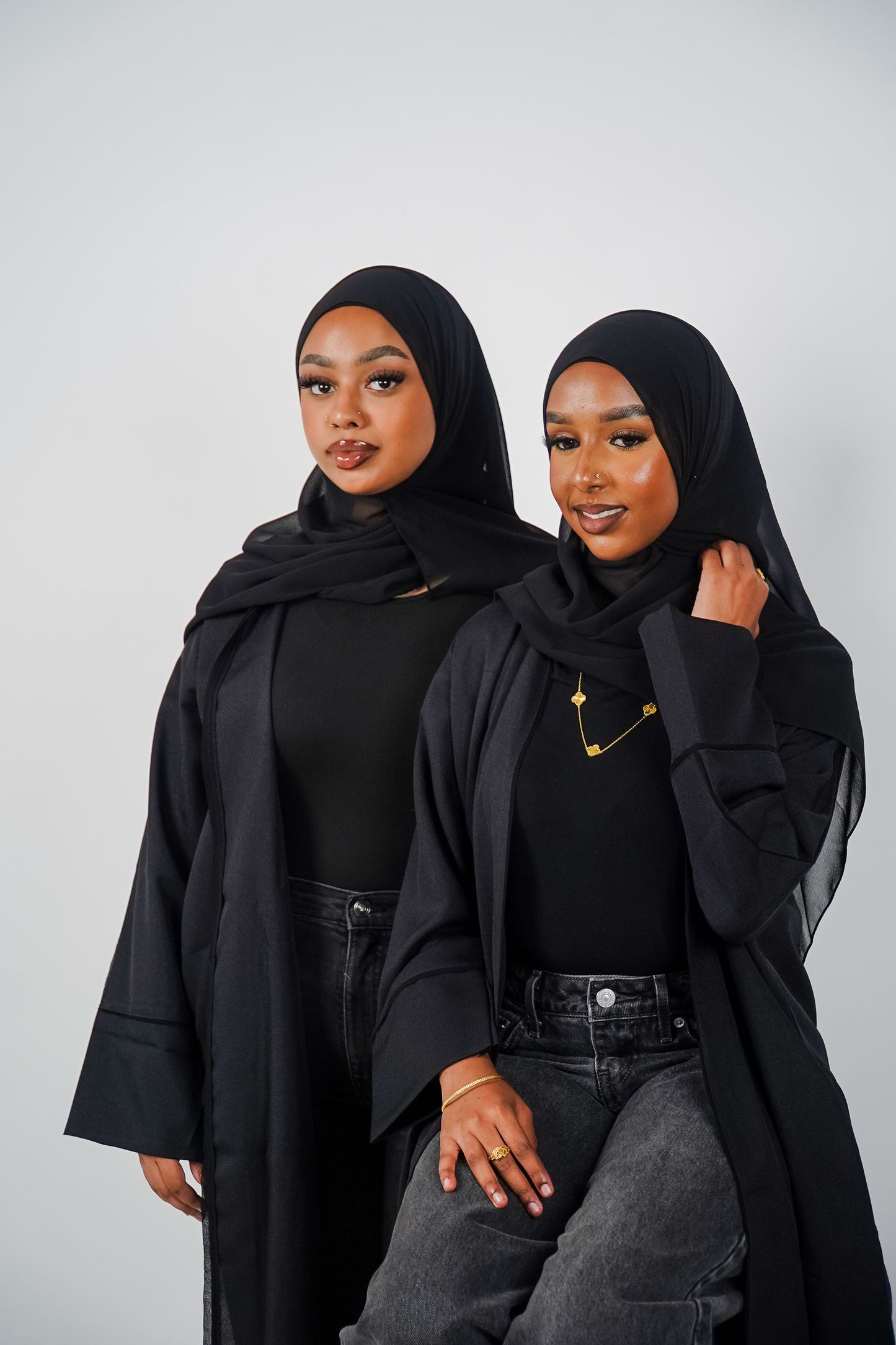 Charcoal Black Open Linen Abaya