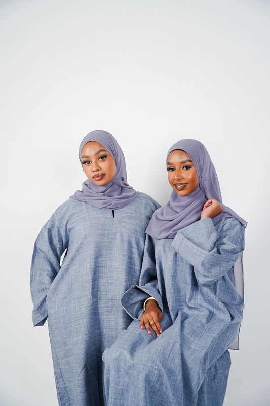 Heather Grey-Blue Closed Linen Abaya