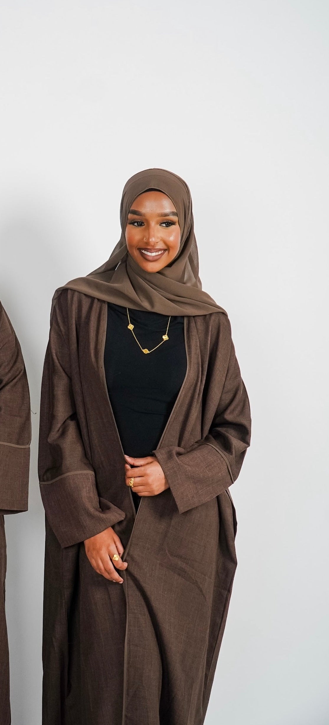 Chocolate Brown Open Linen Abaya